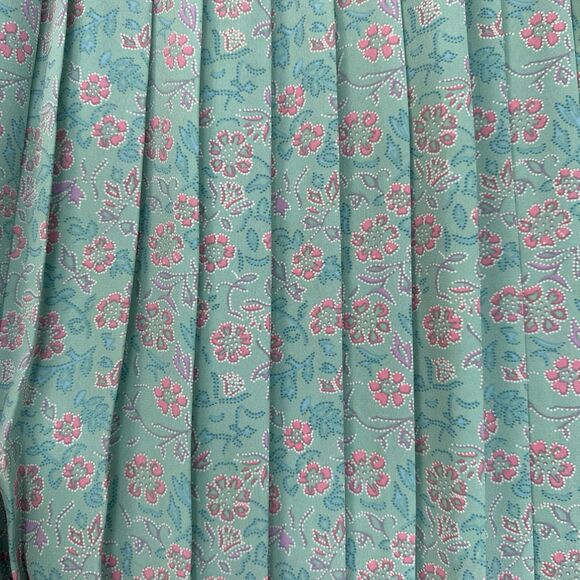 Vtg Pleated Midi Skirt 14 Green Pink Floral Fairy Feminine Spring Easter 90s Y2K - Picture 2 of 9